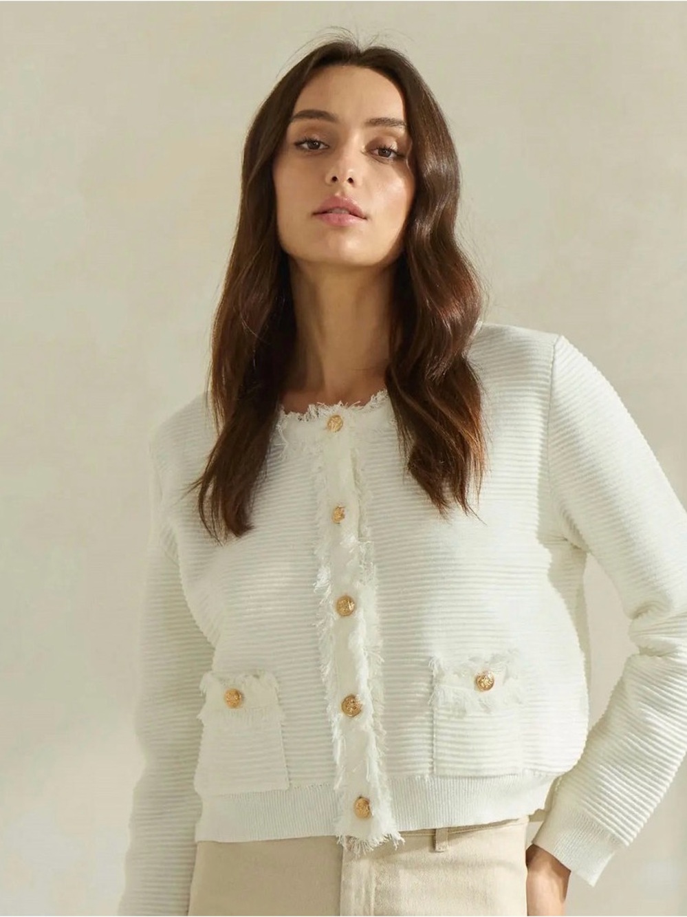 Able White Fringed Button-Front Cardigan